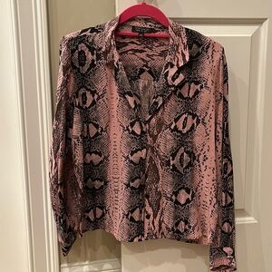 Topshop snakeskin print button top. Pink and black.